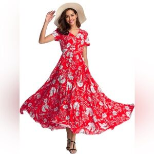 Vintage Clothing Boho Maxi Dress – Red Floral – Size M